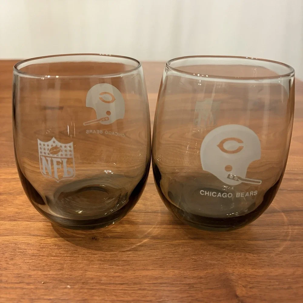 NFL Football Chicago BEARS Cocktail Whiskey Smoke Gray Glasses 12 oz Set Of 2